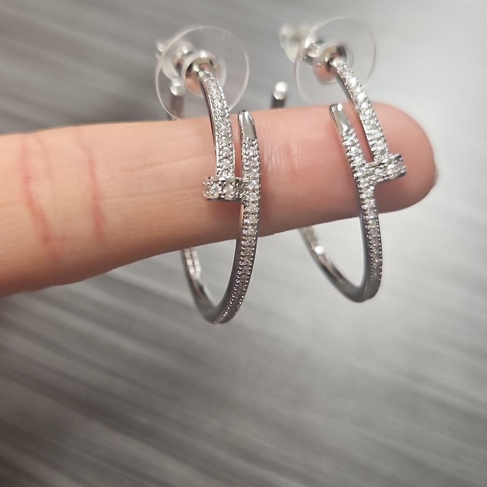 NEW Nail Hoop Earrings - Gold Or Silver - Picture 10 of 16